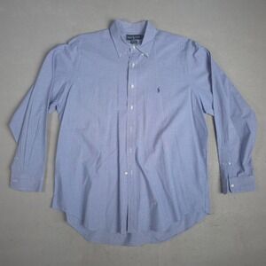 Ralph Lauren Yarmouth Button Down Shirt Blue Gingham Check Classic Fit Men 17 35